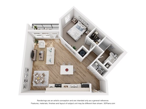 Floor plan for 1 bed, 1 bath, 660 sqft